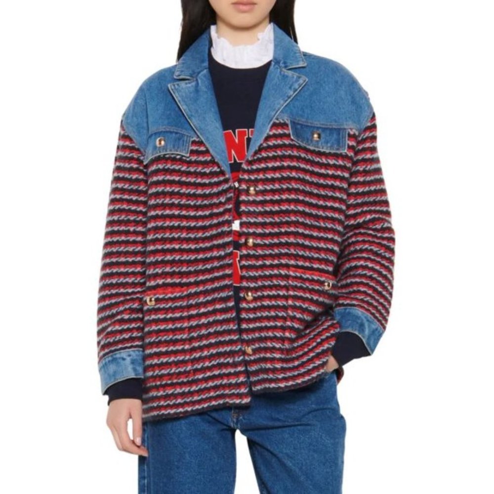 Sandro Women's Marine Rhode Denim Trim Tweed Jacket, NWT, Size: 0/XS